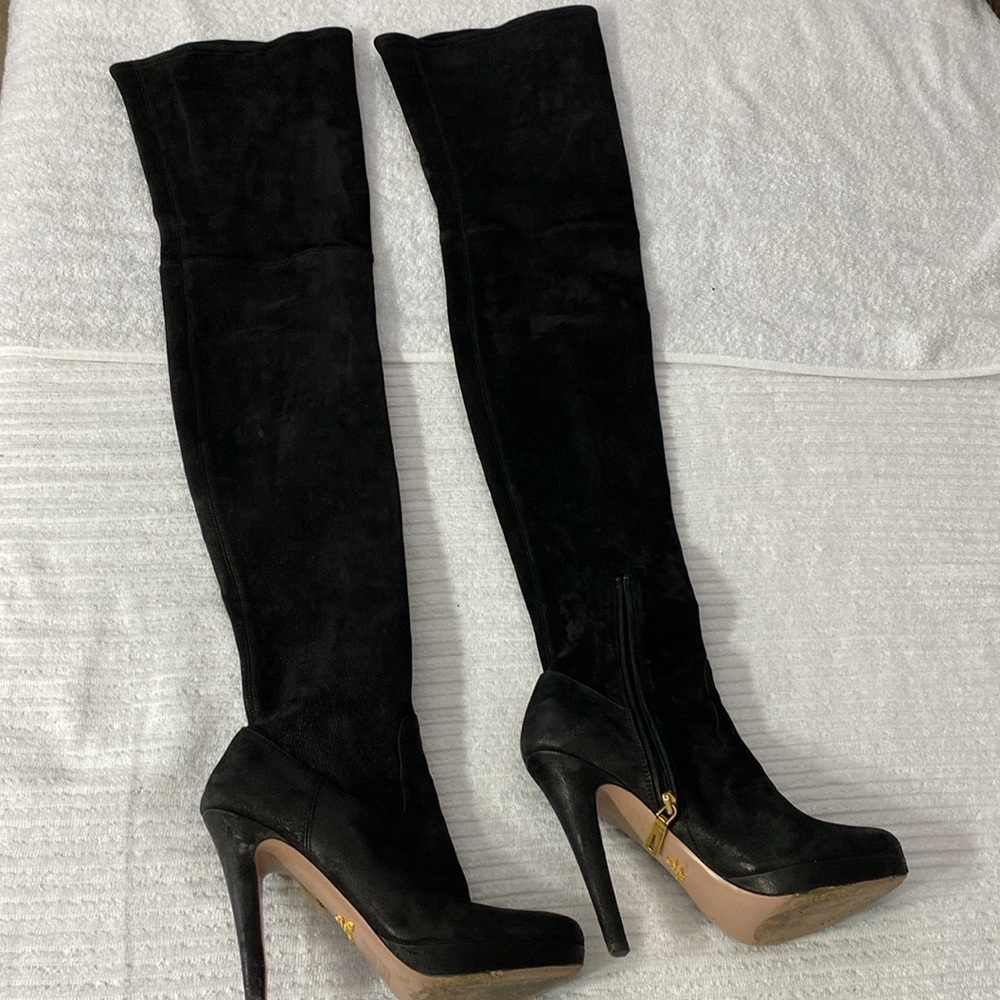 Prada black size37 usa7 leather like suede